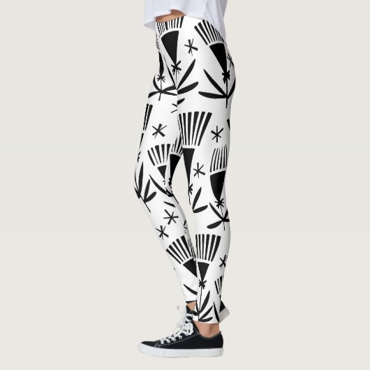 Leggings Fleurs Abstraites en noir blanc : Motif élégant (Gauche)