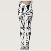 Leggings Fleurs Abstraites en noir blanc : Motif élégant (Devant)