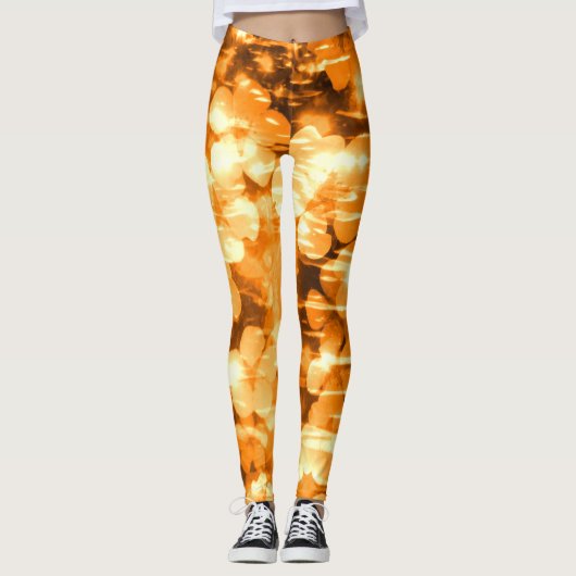 Leggings Fleurs Abstraites Orange Lumineuses Eaux Soleil (Devant)