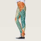 Leggings Fleurs abstraites sarcelle, orange et beige (Gauche)
