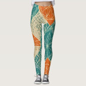 Leggings Fleurs abstraites sarcelle, orange et beige (Devant)