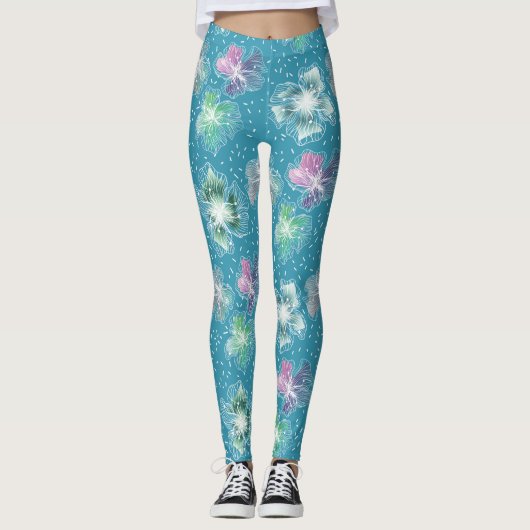 Leggings Fleurs Abstraites sur de beaux tons bleu clair (Devant)