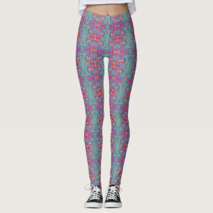 Leggings Fleurs Abstraites Vagues Arc-en-ciel Psychédélique