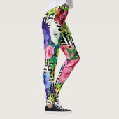 Leggings Fleurs aquarelles Motif blanc noir géométrique (Droite)