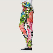 Leggings Fleurs aquarelles Motif blanc noir géométrique (Gauche)