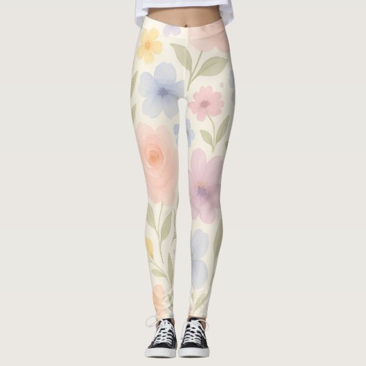 Leggings Fleurs Aquarelles Pastel Doux (Devant)