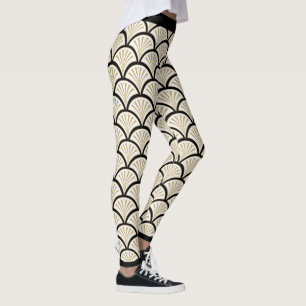 Leggings Fleurs Art déco beige et noire motif