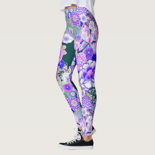 Leggings FLEURS BLANCHES BLEUES PIONNIÈRES, Floral japonai