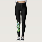 Leggings fleurs blanches corsage feuille nature floral noir (Devant)