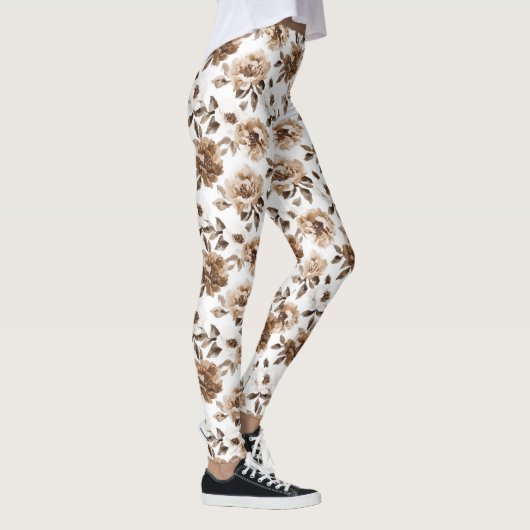 Leggings Fleurs blanches crème Brown (Droite)