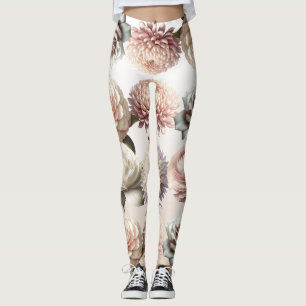 Leggings Fleurs Blanches Crème Rose Pêche Mariage Floral