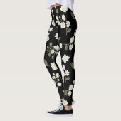 Leggings Fleurs blanches de Magnolia sur pattes noires (Gauche)