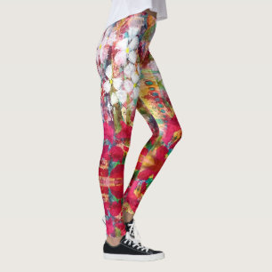 Leggings Fleurs blanches en pot rose