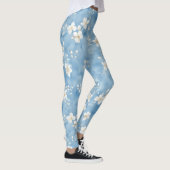 Leggings Fleurs blanches jolies bleu ciel (Droite)