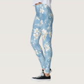 Leggings Fleurs blanches jolies bleu ciel (Gauche)