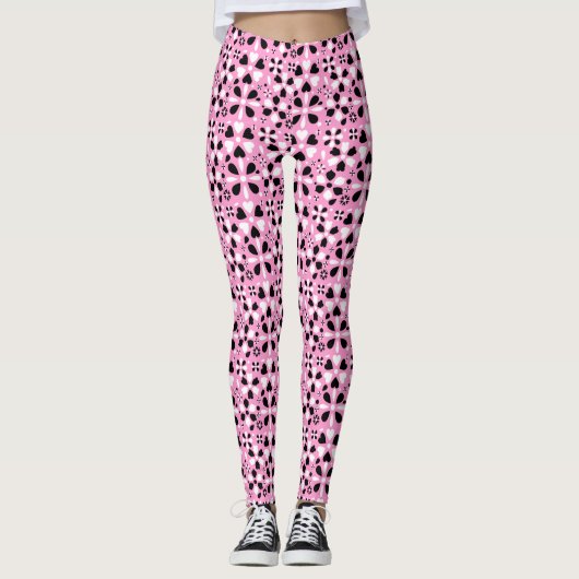 Leggings Fleurs blanches noires mignonnes (Devant)