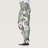 Leggings Fleurs blanches rouges sans joint : décoration ver (Gauche)