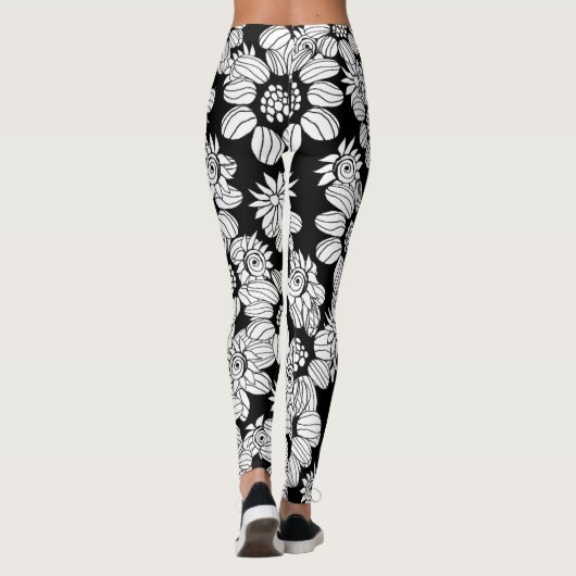 Leggings Fleurs blanches sur un arrière - plan noir (Dos)