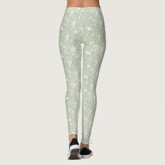 Leggings Fleurs blanches vertes romantiques (Dos)