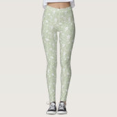 Leggings Fleurs blanches vertes romantiques (Devant)