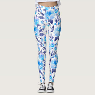 Leggings Fleurs bleues à l'aquarelle 2