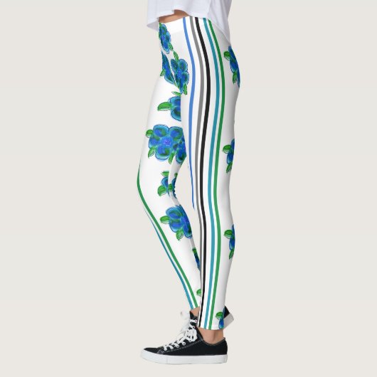 Leggings Fleurs Bleues Avec Bandes (Gauche)