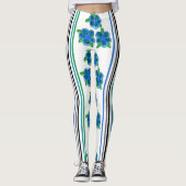 Leggings Fleurs Bleues Avec Bandes (Devant)