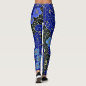 Leggings Fleurs Bleues Élégantes Avec Feuilles Or Et Fils (Dos)