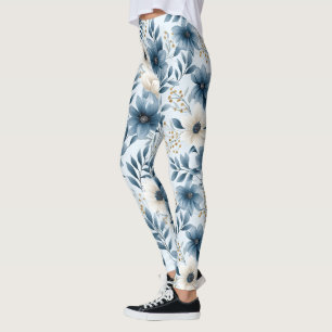Leggings Fleurs bleues et beiges