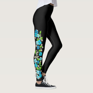 Leggings Fleurs bleues et blanches sur des guêtres de vign