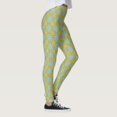 Leggings Fleurs bleues et jaunes Abstraites rétro sur vert (Droite)