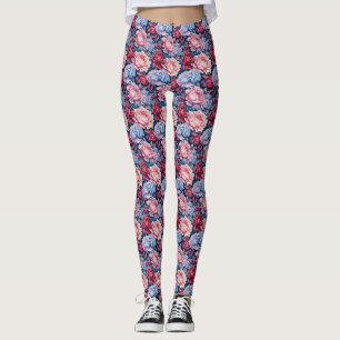 Leggings Fleurs bleues et roses