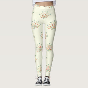 Leggings Fleurs Bleues, Fleurs Rouges, Motif De Fleurs