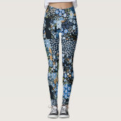 Leggings Fleurs Bleues Patchwork : Tissu sans couture. (Devant)