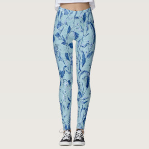 Leggings Fleurs bleues turquoises sur support de texture sc