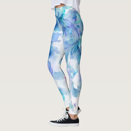 Leggings Fleurs Bleues Violettes Et Blanches (Gauche)