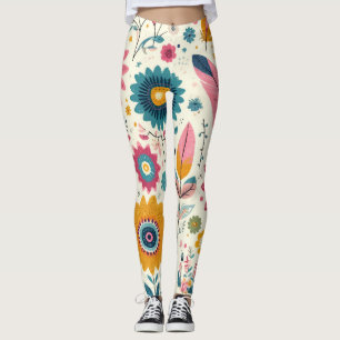 Leggings Fleurs Bohémiennes mignonnes Plumes Imprimer