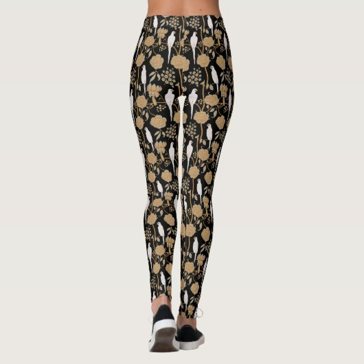 LEGGINGS FLEURS BROWN ART DÉCO, PIROTS BLANCS SUR NOIR (Dos)