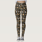 LEGGINGS FLEURS BROWN ART DÉCO, PIROTS BLANCS SUR NOIR (Devant)