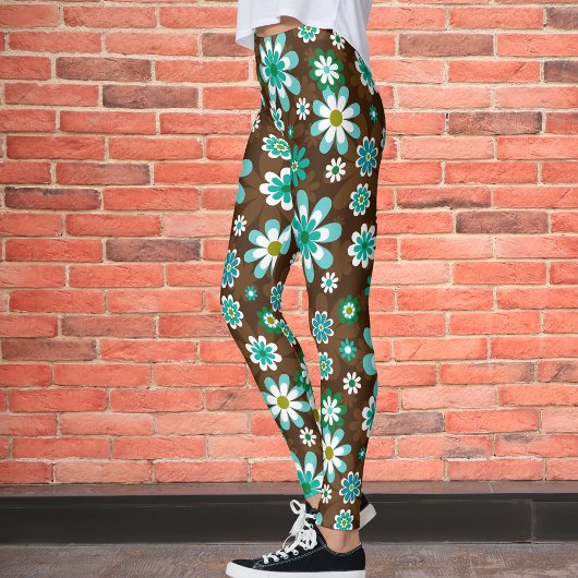 Leggings Fleurs Brown et bleues Retro