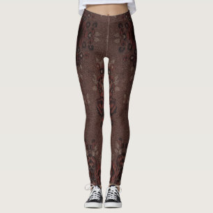 Leggings Fleurs brunes Abstraites avec or