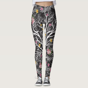 Leggings Fleurs colorées : Arbre Noir sans couture