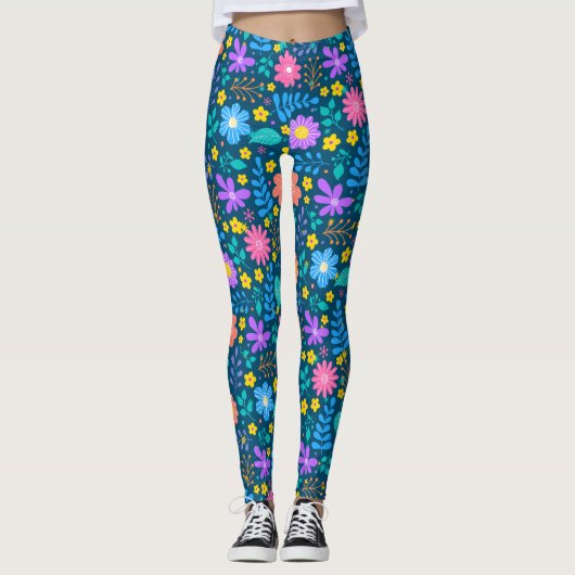 Leggings Fleurs colorées dans étoiles scintillantes motif D (Devant)