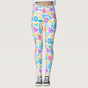Leggings Fleurs colorées dans un motif d'étoiles scintillan