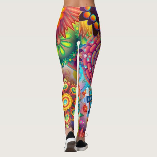 Leggings Fleurs colorées et psychédéliques (Dos)