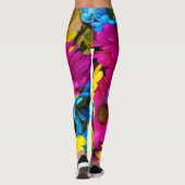 Leggings Fleurs colorées, marguerites - Rose Jaune Bleu (Dos)