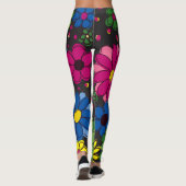 Leggings Fleurs colorées mignonnes sur le noir (Dos)