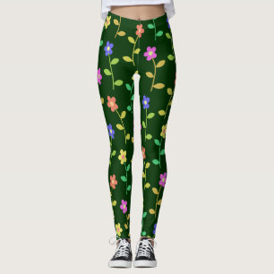 Leggings Fleurs colorées, Motif Floral, Verdure, Boho