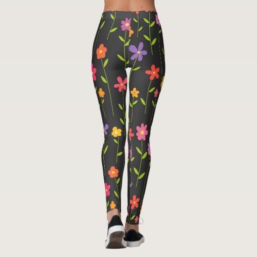 Leggings Fleurs colorées noires (Dos)