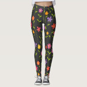 Leggings Fleurs colorées noires (Devant)